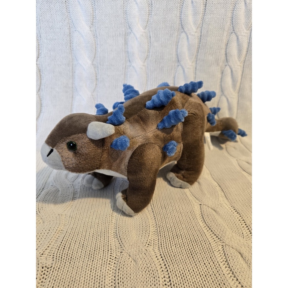 15" Ankylosaurus Dinosaur Plush Stuffed Animal Brown Blue Spikes Club Tail Toy